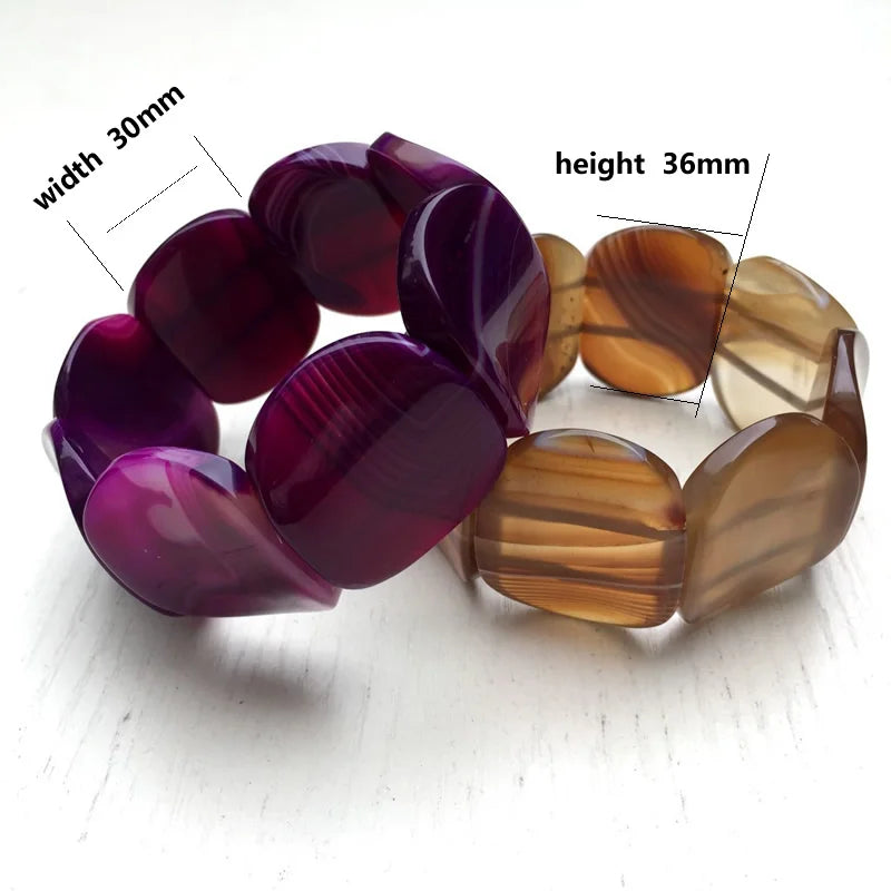Unique Hip-Hop Jewelry, Multi-color Stripes, Botswana Agates Beads, Gem Elastic Bracelet, concave Shape 30x40mm