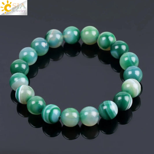 CSJA Natural Gem Stone Onyx Agates Bracelets & Bangles Green Vein Mala Yoga Beads Meditation Healing Energy Fashion Jewelry F114