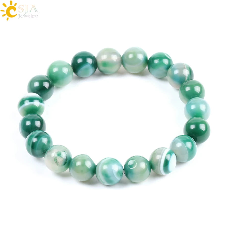 CSJA Natural Gem Stone Onyx Agates Bracelets & Bangles Green Vein Mala Yoga Beads Meditation Healing Energy Fashion Jewelry F114