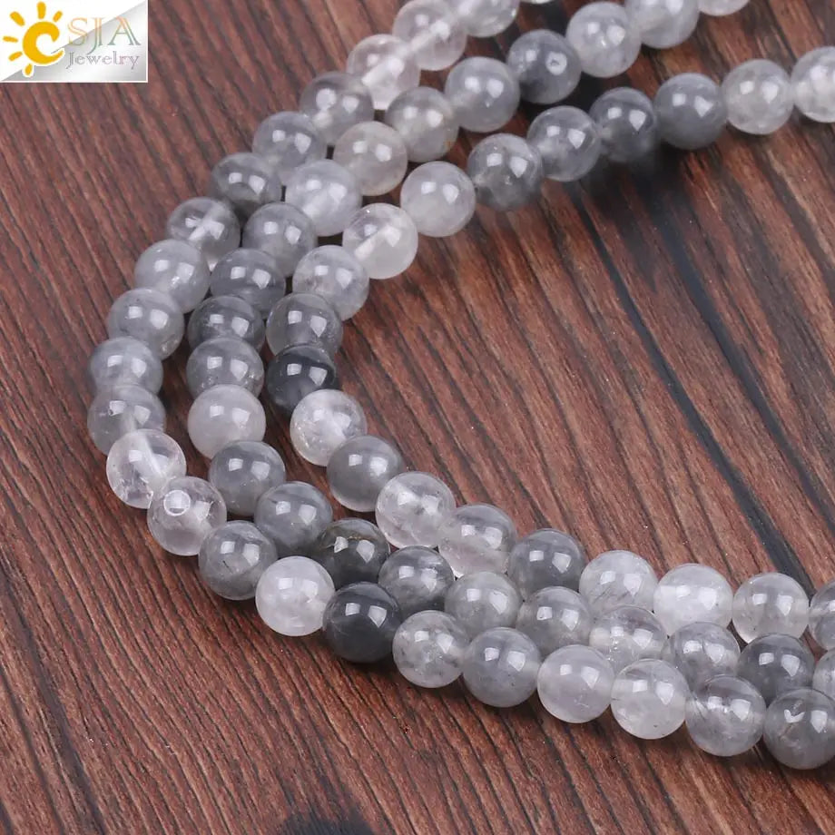 CSJA 4 6 8 10 MM Natural Gem Stone Unique Rock Crystal Quartz Beads Mala Bead for Women Men Manual Jewelry Making Findings F240
