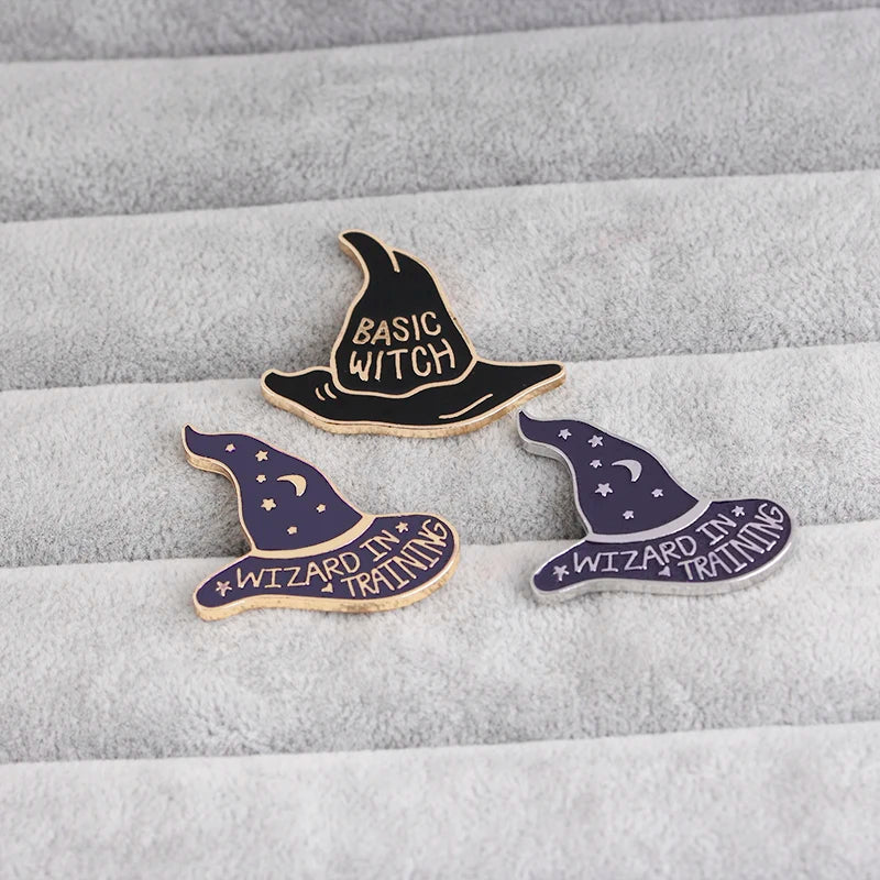 magical hat pins enamel metal brooches basic witch pin wizard in training broches women Flying cap brooch badge broche boy girl
