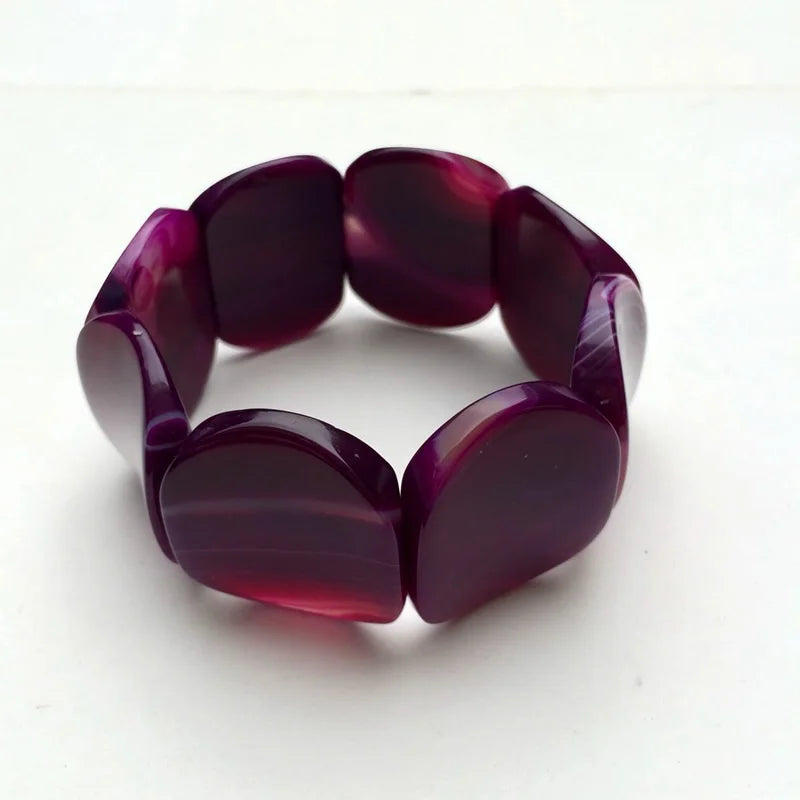 Unique Hip-Hop Jewelry, Multi-color Stripes, Botswana Agates Beads, Gem Elastic Bracelet, concave Shape 30x40mm