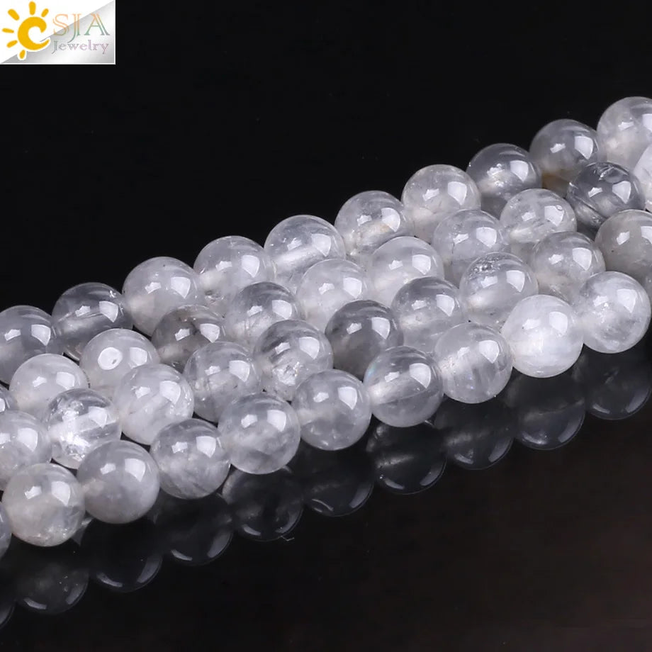 CSJA 4 6 8 10 MM Natural Gem Stone Unique Rock Crystal Quartz Beads Mala Bead for Women Men Manual Jewelry Making Findings F240
