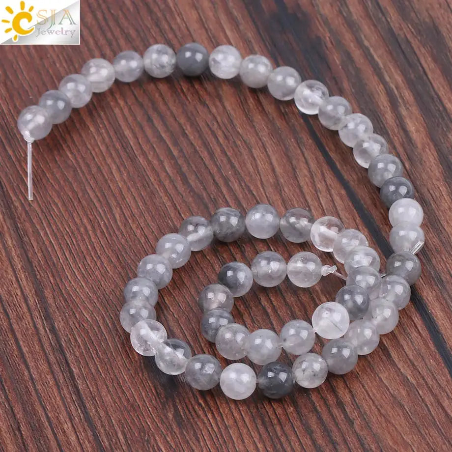 CSJA 4 6 8 10 MM Natural Gem Stone Unique Rock Crystal Quartz Beads Mala Bead for Women Men Manual Jewelry Making Findings F240