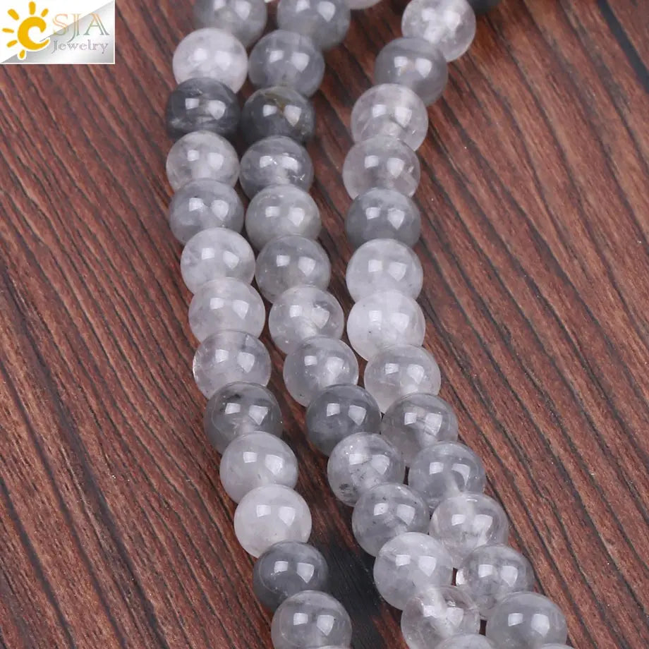 CSJA 4 6 8 10 MM Natural Gem Stone Unique Rock Crystal Quartz Beads Mala Bead for Women Men Manual Jewelry Making Findings F240