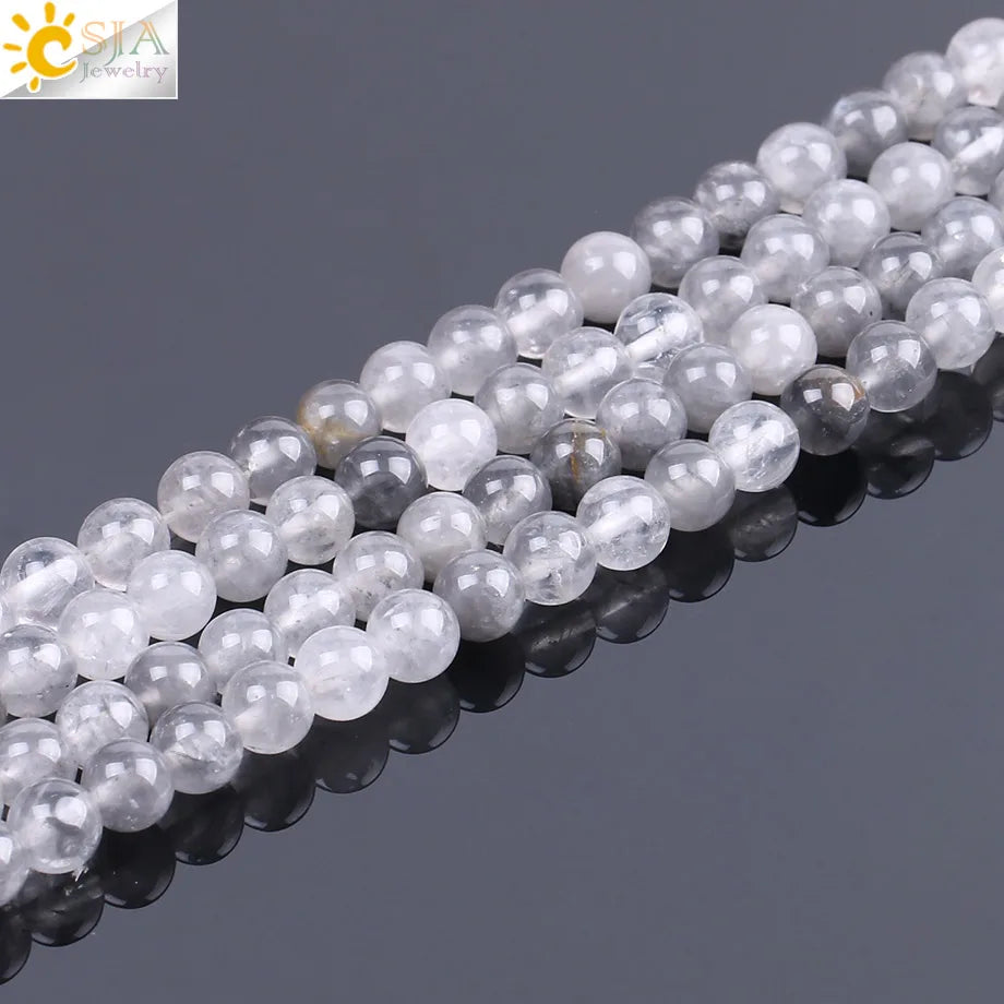 CSJA 4 6 8 10 MM Natural Gem Stone Unique Rock Crystal Quartz Beads Mala Bead for Women Men Manual Jewelry Making Findings F240