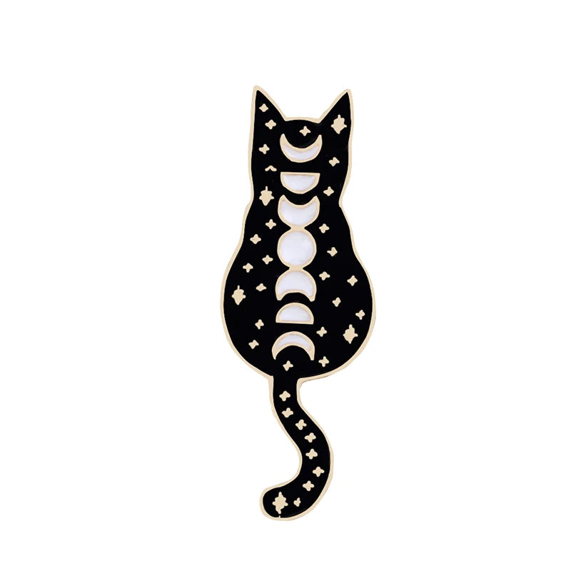Witches Punk Black Enamel Pins Magical Hat Furnace Moon Cat Brooch Backpack Denim Lapel Pin Badge Dark Gothic Party Jewelry Gift