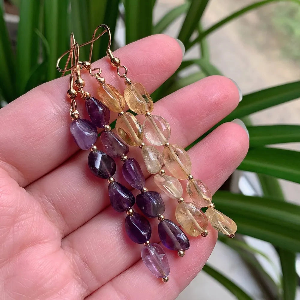 Natural Crystal Drop Earring for Women Party Wedding Irregular Rock Quartz Amazonite Citrines Gems Stone Long Tassel Earring