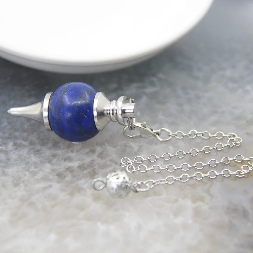 Natural Rose Quartz Labradorite Pendulum for Dowsing Divination Round beads Stone Crystal Cone Pendants pendulos Jewelry