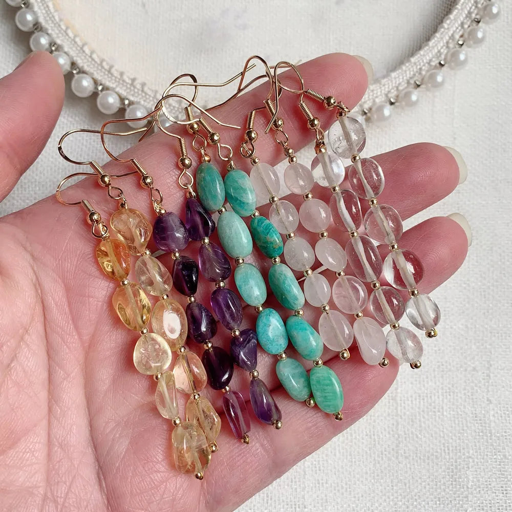 Natural Crystal Drop Earring for Women Party Wedding Irregular Rock Quartz Amazonite Citrines Gems Stone Long Tassel Earring