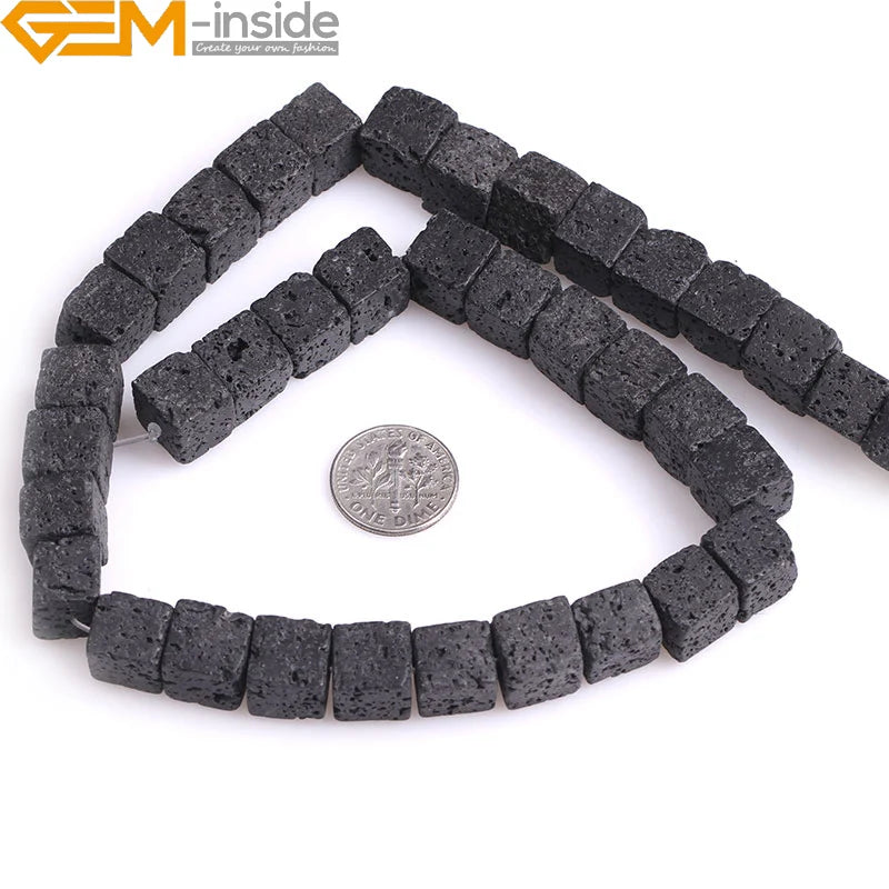 Natural Gem-Inside Square Black Lava Rock Strand 15"Beads For Jewelry Making Bracelet Necklace Diy Gifts Wholesale New