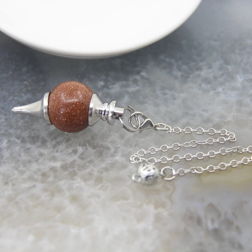 Natural Rose Quartz Labradorite Pendulum for Dowsing Divination Round beads Stone Crystal Cone Pendants pendulos Jewelry