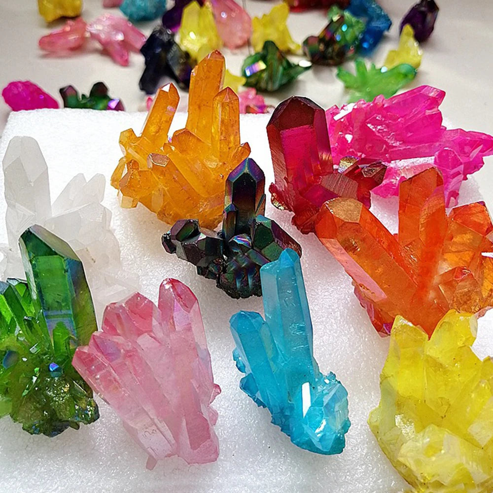 Natural Beautiful White Crystal Raw Quartz Cluster Plating Colorful Mineral Specimen Healing Ornaments