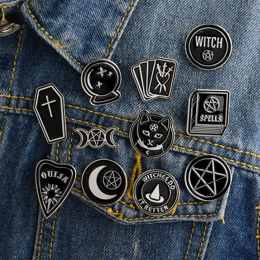 Punk Dark Brooch Collection Enamel Pins Skull Bat Witch Skeleton Coffin Metal Lapel Pin Button  Badge Gift Halloween Jewelry