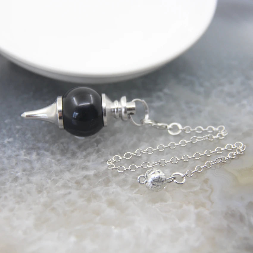 Natural Rose Quartz Labradorite Pendulum for Dowsing Divination Round beads Stone Crystal Cone Pendants pendulos Jewelry