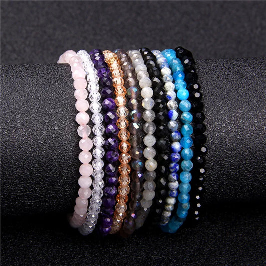 Minimalist Healing 4mm Tiny crystal stone Beads Bracelets Unisex Natural Charoite Obsidian lapis lazuli Zircon Elastic bracelets