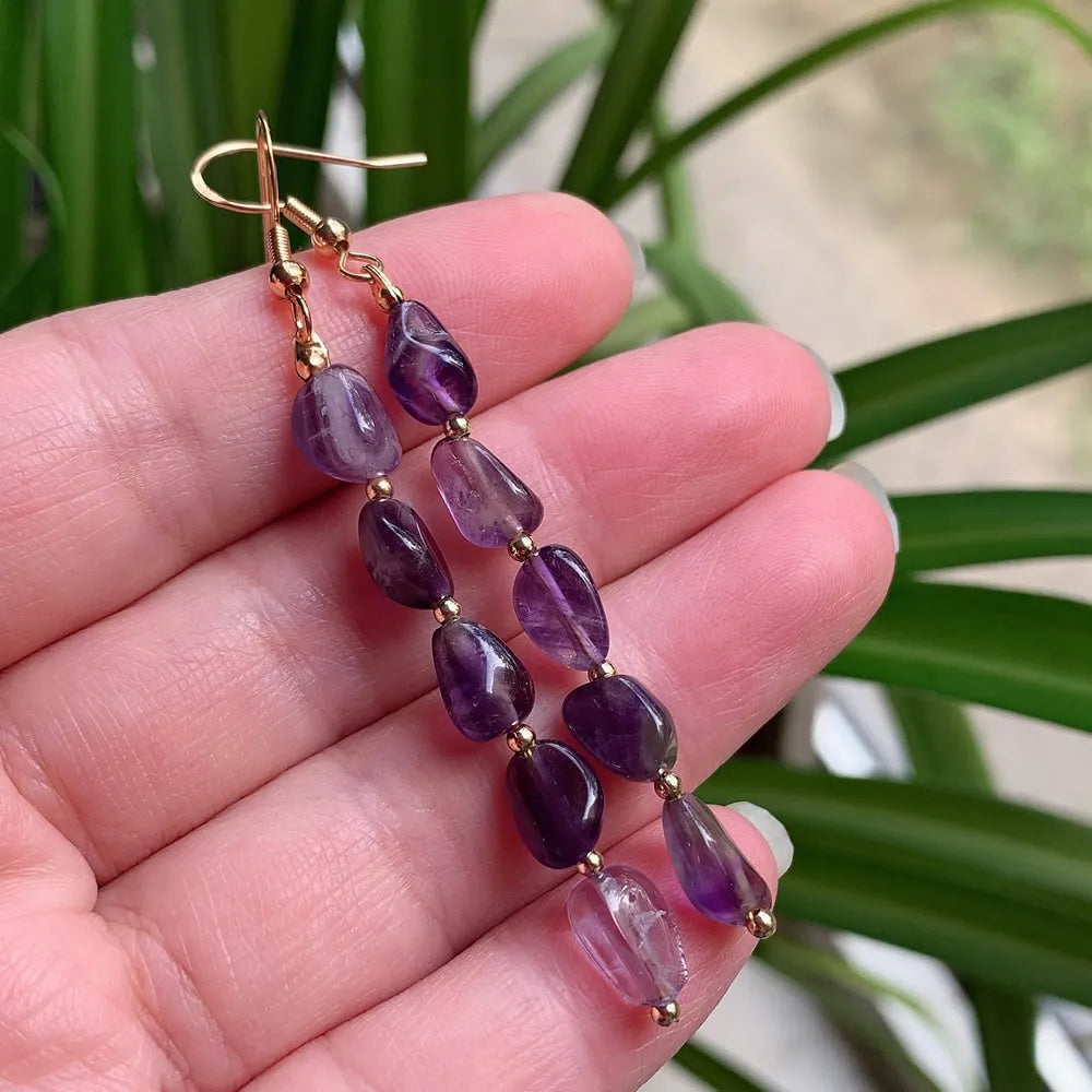 Natural Crystal Drop Earring for Women Party Wedding Irregular Rock Quartz Amazonite Citrines Gems Stone Long Tassel Earring