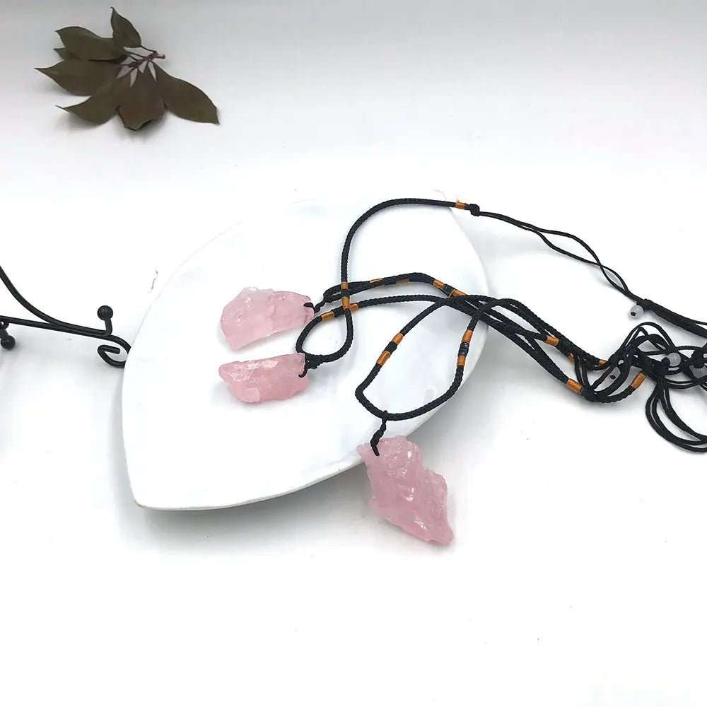 1pc Random Natural Rough Rose Quartz Raw Stone Pendant Necklace Crystal Mineral Healing Reiki Gemstone Crafts Fashion Gift RQ