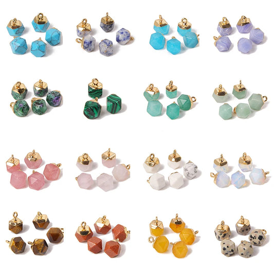 5PCS/SET Natural Stone Crystal Pendant For Earrings Necklace Charm Tiger Eye Aventurine Geometric Connector Jewelry Accessories