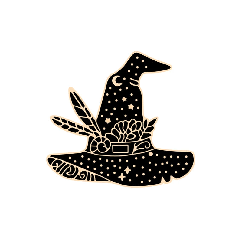 Witches Punk Black Enamel Pins Magical Hat Furnace Moon Cat Brooch Backpack Denim Lapel Pin Badge Dark Gothic Party Jewelry Gift