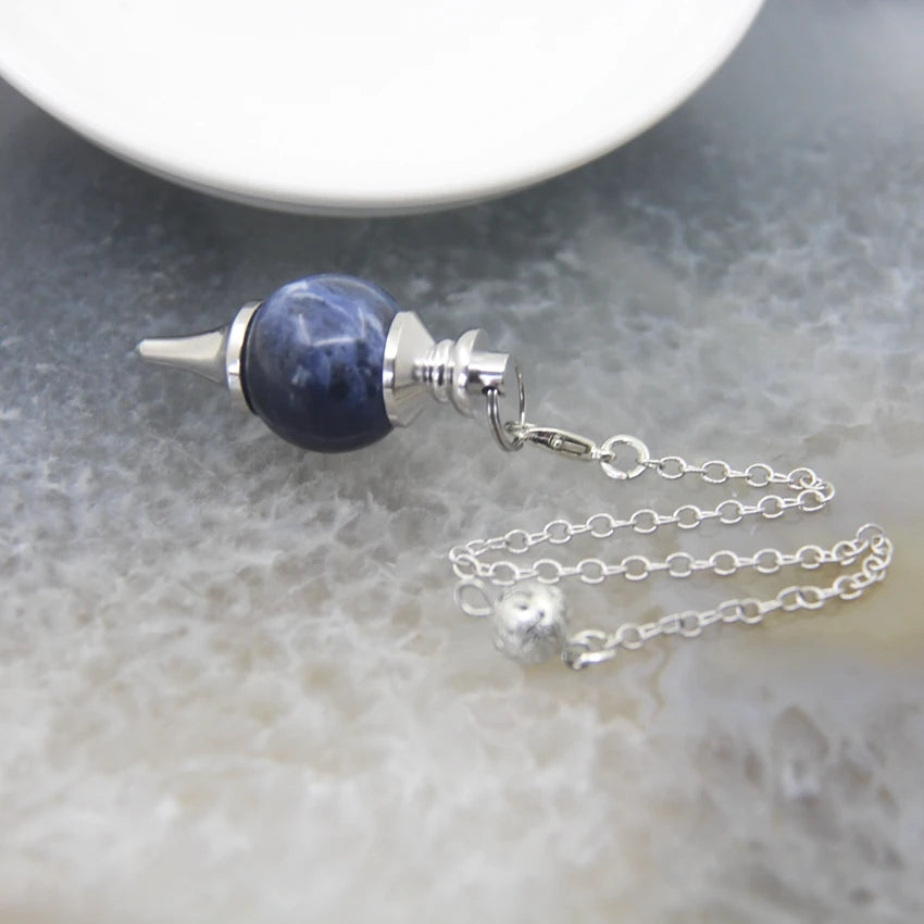 Natural Rose Quartz Labradorite Pendulum for Dowsing Divination Round beads Stone Crystal Cone Pendants pendulos Jewelry
