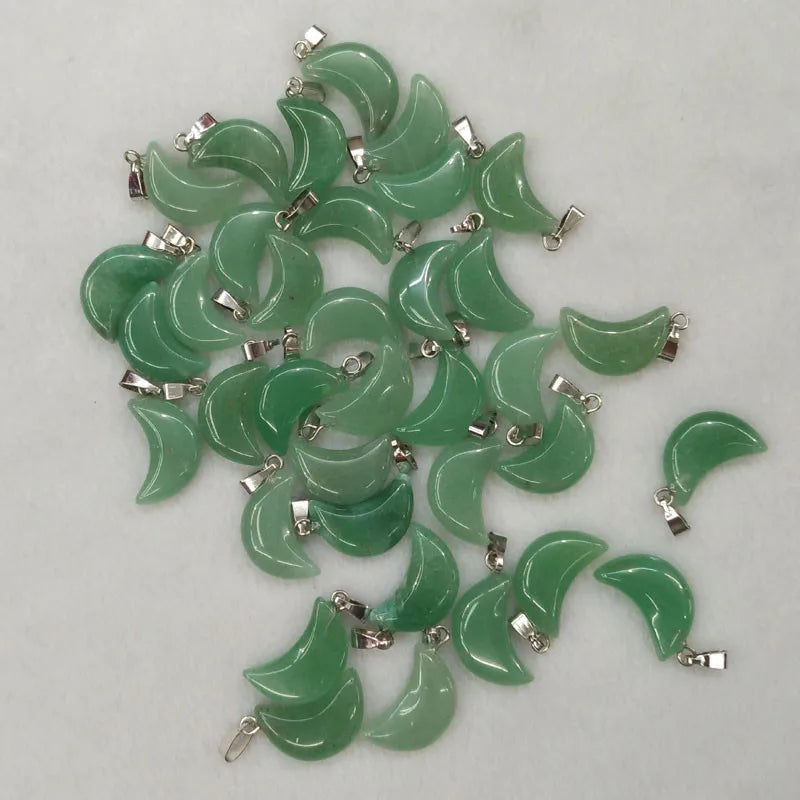 Good quality mix natural stone tiger eye white crystal moon shape pendants for jewelry making Wholesale 50pcs/lot