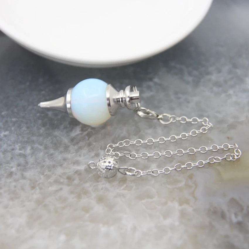Natural Rose Quartz Labradorite Pendulum for Dowsing Divination Round beads Stone Crystal Cone Pendants pendulos Jewelry