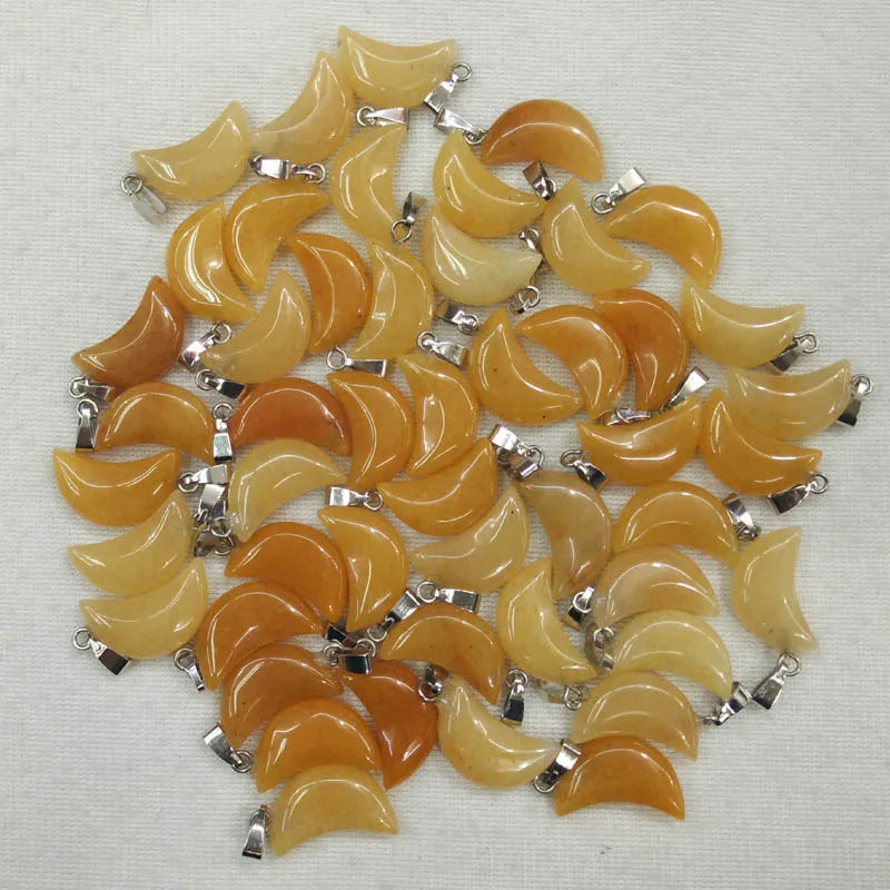 Good quality mix natural stone tiger eye white crystal moon shape pendants for jewelry making Wholesale 50pcs/lot