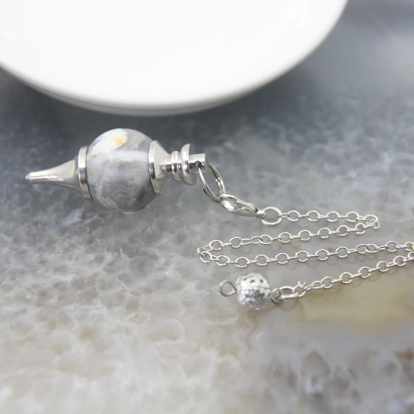 Natural Rose Quartz Labradorite Pendulum for Dowsing Divination Round beads Stone Crystal Cone Pendants pendulos Jewelry