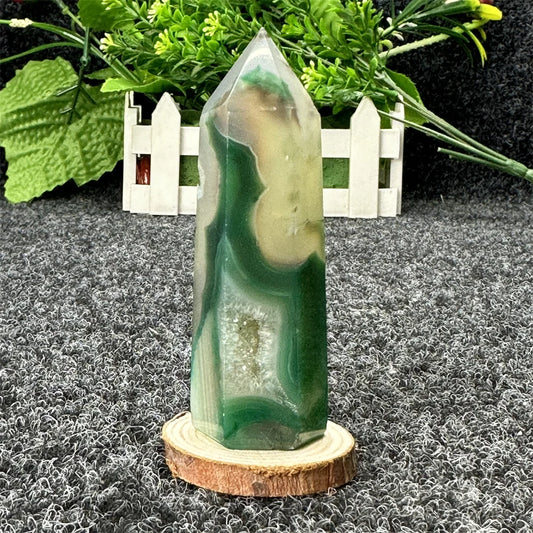 Natural Green Cherry Blossom Agate Crystal Energy Wand, Healing Reiki, spiritual, Feng Shui, prayer Witchcraft, Home Decoration