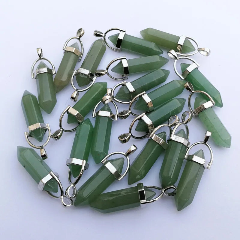 Fashion Good quality Amethyst opal rose quartz natural gem stone pendulum pendant Jewelry making charm diy gift accessories 24pc