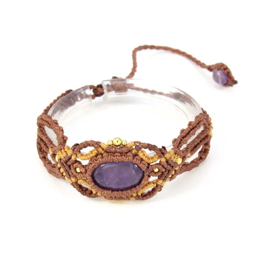KFT Natural Crystal Quartz Oval Shape Handmade Thread Rope Wrapped Braided Macrame Stone Bracelets Jewelry For Women Girls Gift