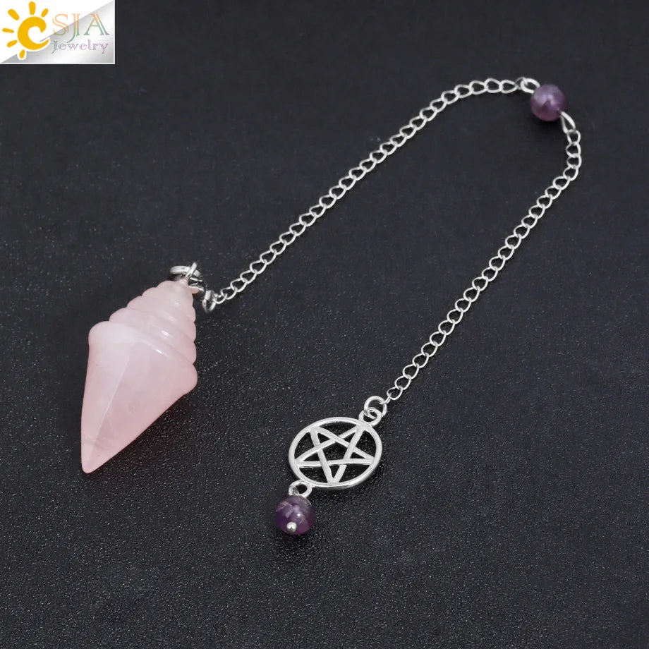 Crystal Stupa Pendulum for Dowsing Divination Witchcraft Reiki Natural Stone Fluorite Amethysts Pendant Spiritual Pendulos H478