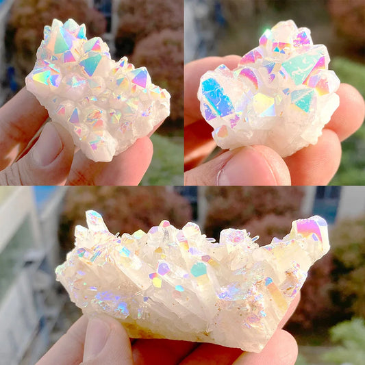 1Pc Rainbow Aura Crystal Quartz Cluster Natural Gemstone Specimen Ornaments For Home Decor Gifts Healing Fengshui DIY