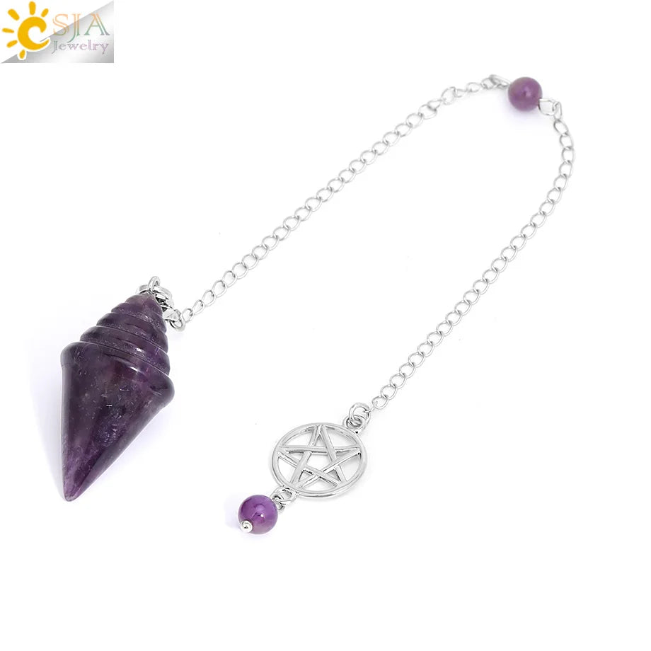 Crystal Stupa Pendulum for Dowsing Divination Witchcraft Reiki Natural Stone Fluorite Amethysts Pendant Spiritual Pendulos H478