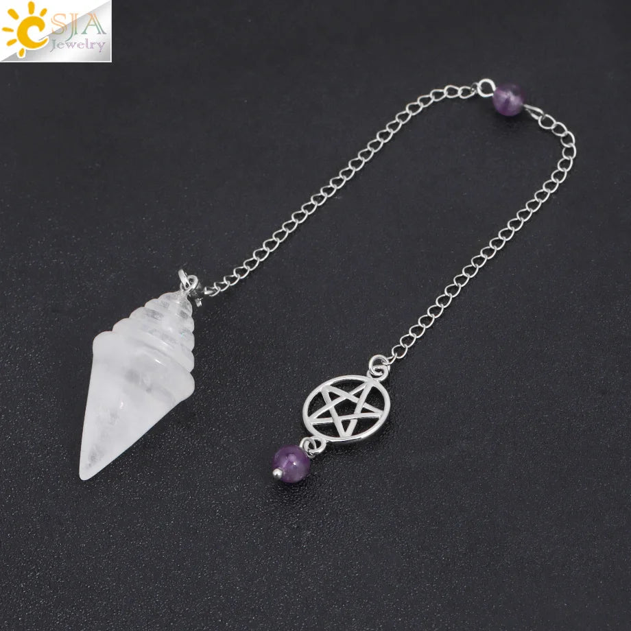 Crystal Stupa Pendulum for Dowsing Divination Witchcraft Reiki Natural Stone Fluorite Amethysts Pendant Spiritual Pendulos H478