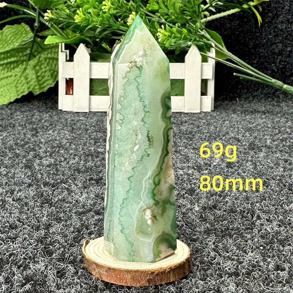 Natural Green Cherry Blossom Agate Crystal Energy Wand, Healing Reiki, spiritual, Feng Shui, prayer Witchcraft, Home Decoration