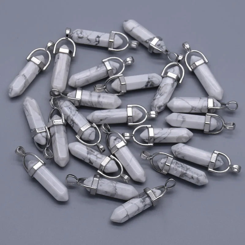 Fashion Good quality Amethyst opal rose quartz natural gem stone pendulum pendant Jewelry making charm diy gift accessories 24pc