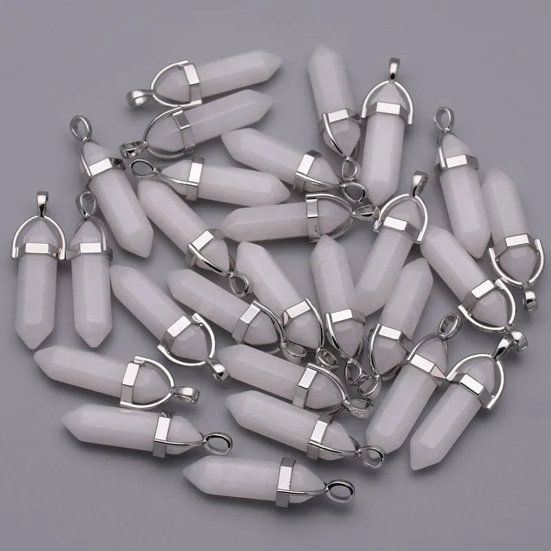 Fashion Good quality Amethyst opal rose quartz natural gem stone pendulum pendant Jewelry making charm diy gift accessories 24pc