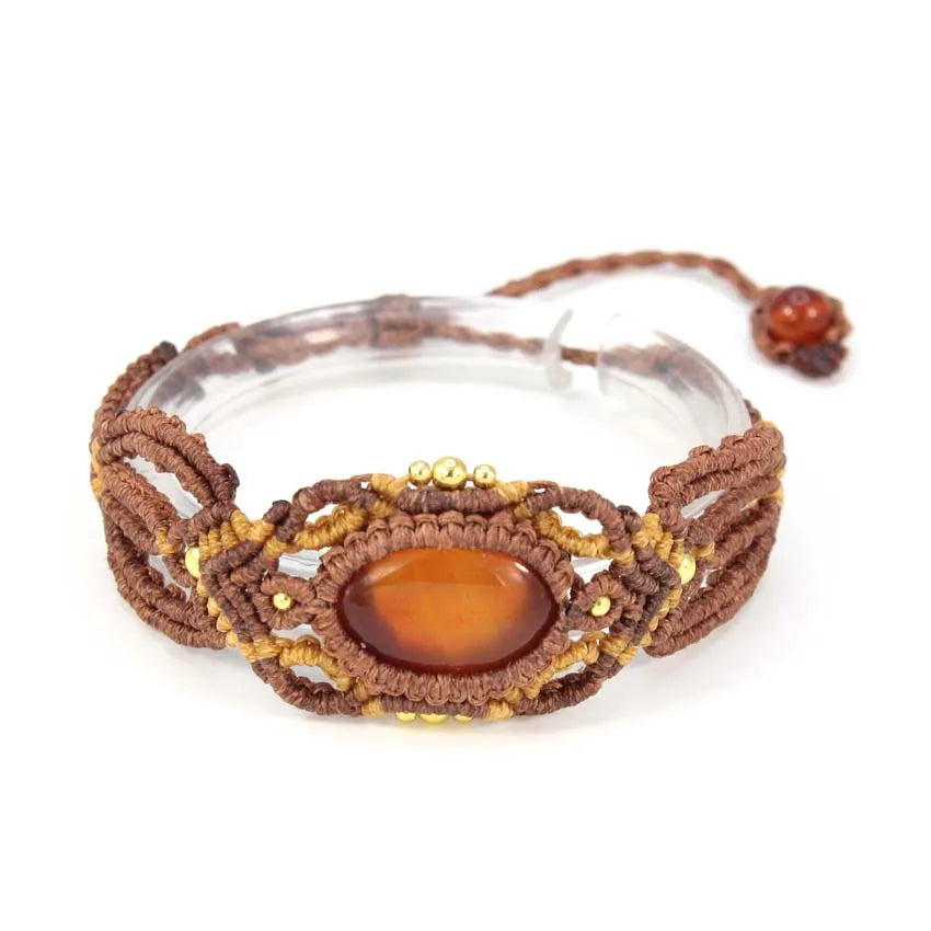 KFT Natural Crystal Quartz Oval Shape Handmade Thread Rope Wrapped Braided Macrame Stone Bracelets Jewelry For Women Girls Gift