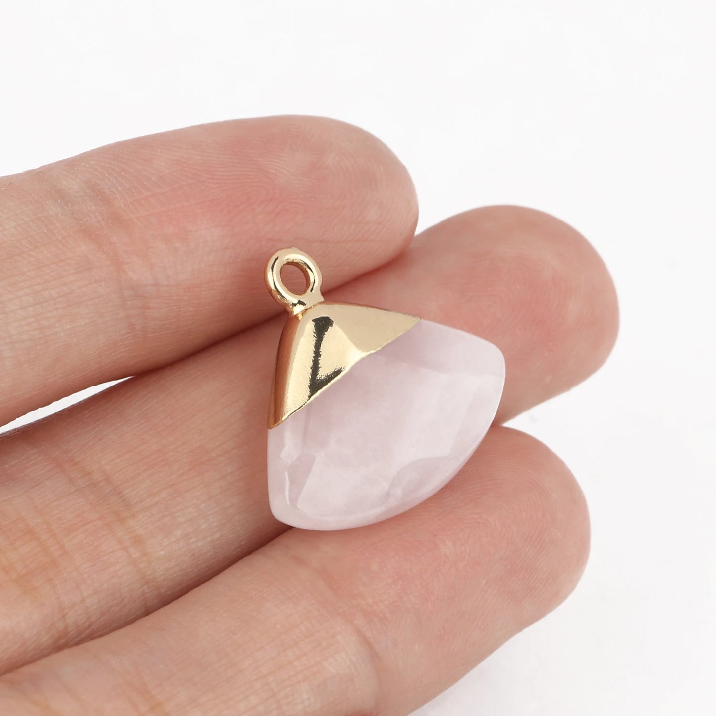 1pc Natural Stone Pink Quartz Crystal Pendant Gold Plated Heart Drop Shape Charms Pendants for Necklace Women Fashion Jewelry