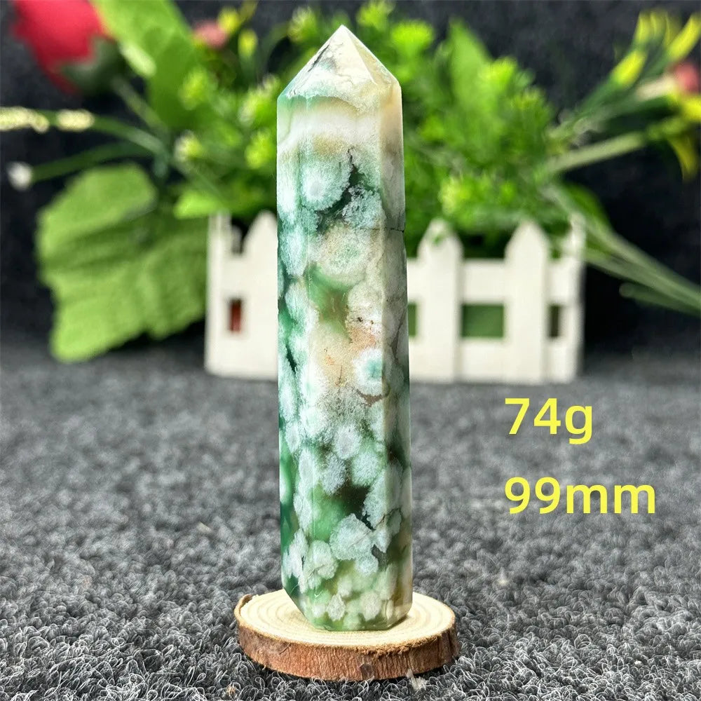 Natural Green Cherry Blossom Agate Crystal Energy Wand, Healing Reiki, spiritual, Feng Shui, prayer Witchcraft, Home Decoration