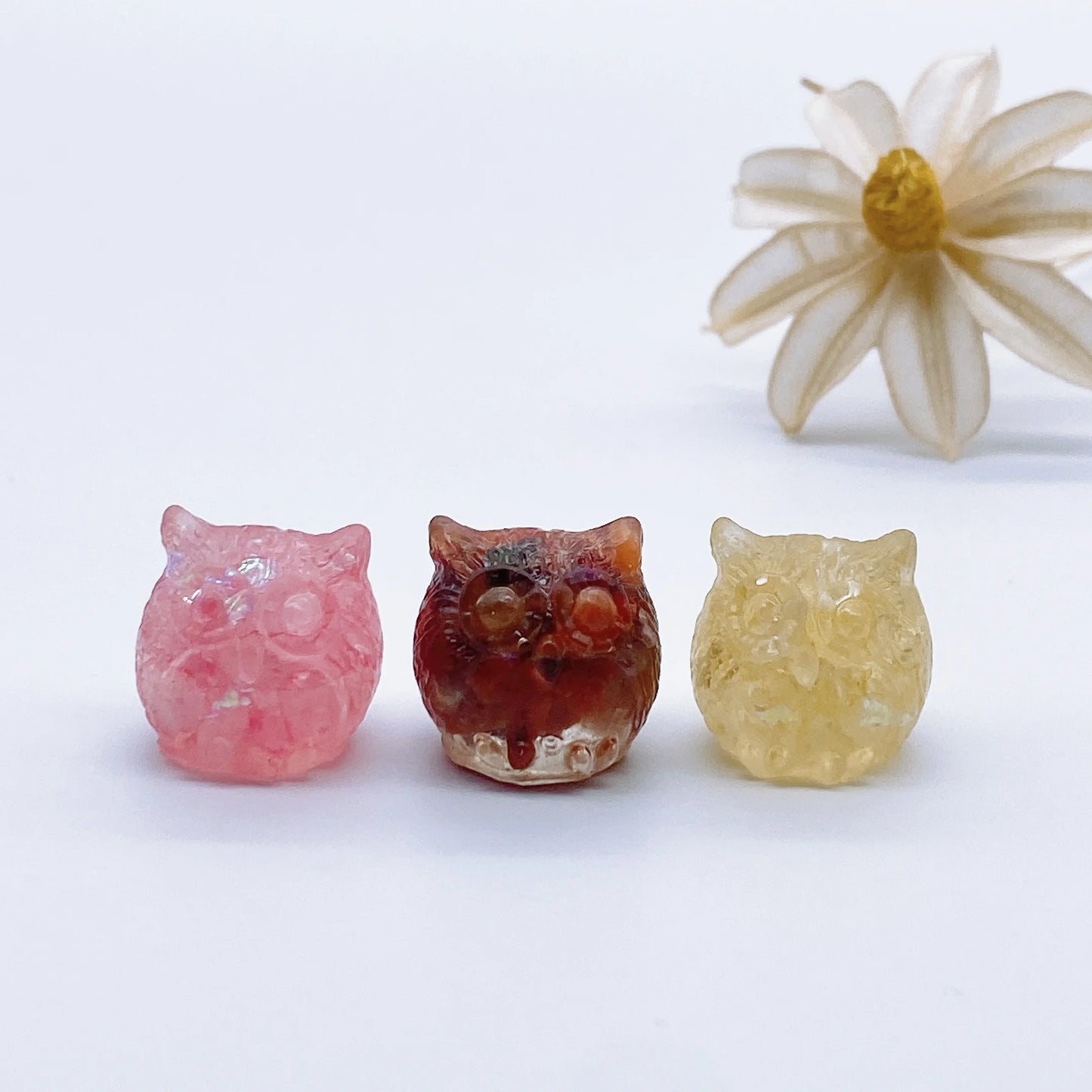Mini Owl Decorations Natural Crushed Crystal Stone Epoxy Resin Exquisite Desk Ornaments Home Decoration Children Gift