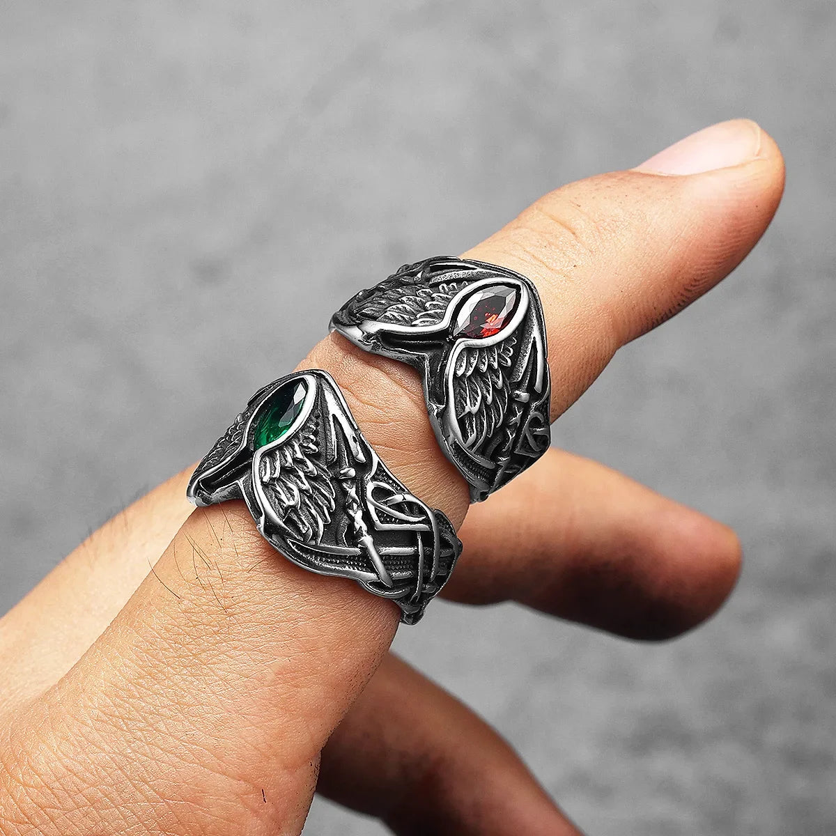 Fallen Angel Wings Gems Stone Men Rings Stainless Steel Retro Punk Rock Gothic Women Fashion Jewelry Accessories Gift Wholesale