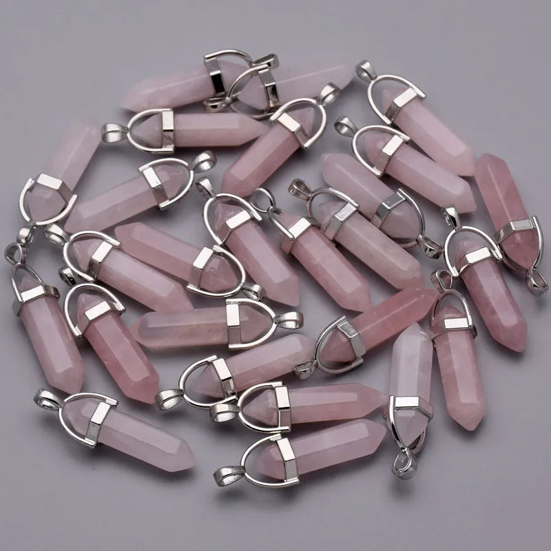 Fashion Good quality Amethyst opal rose quartz natural gem stone pendulum pendant Jewelry making charm diy gift accessories 24pc