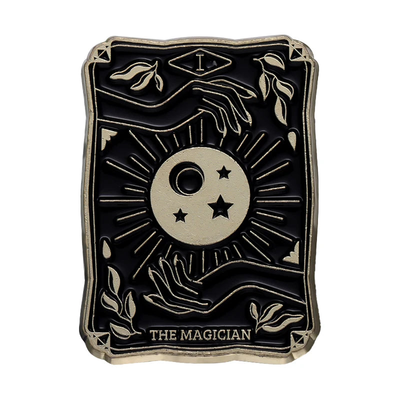 Black Tarot Enamel Pins Custom Sun Moon Stars Dark Witch Brooches Lapel Badges Punk Gothic Jewelry Gift for Friends