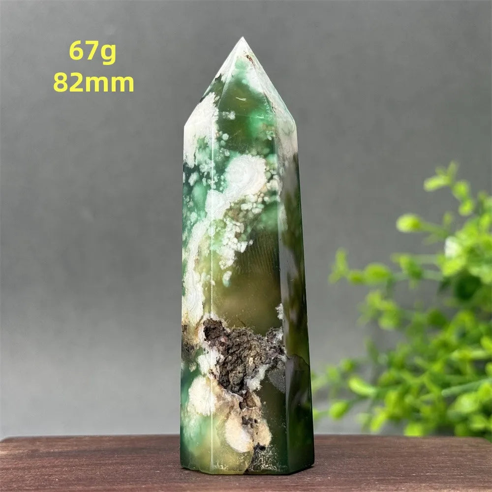 Natural Green Cherry Blossom Agate Crystal Energy Wand, Healing Reiki, spiritual, Feng Shui, prayer Witchcraft, Home Decoration