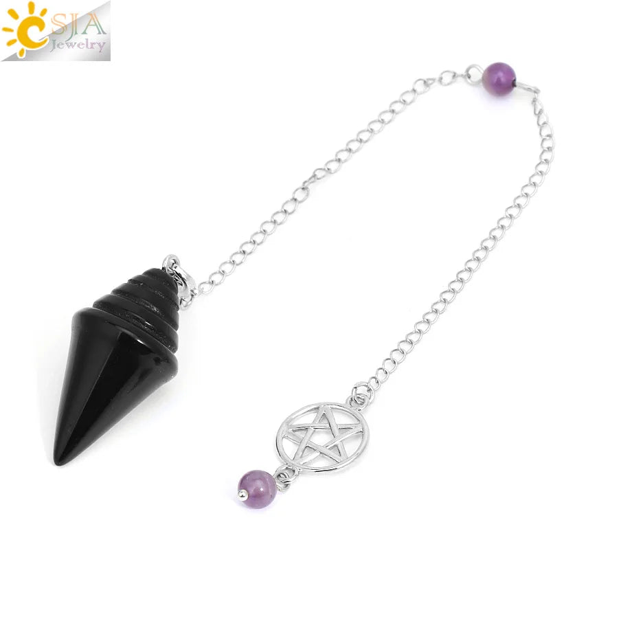Crystal Stupa Pendulum for Dowsing Divination Witchcraft Reiki Natural Stone Fluorite Amethysts Pendant Spiritual Pendulos H478