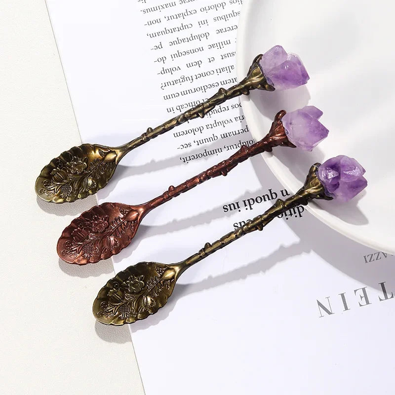 Natural Amethyst Cluster Teaspoon Energy Crystal Tooth Flower Gem Spoon Altar Witchcraft