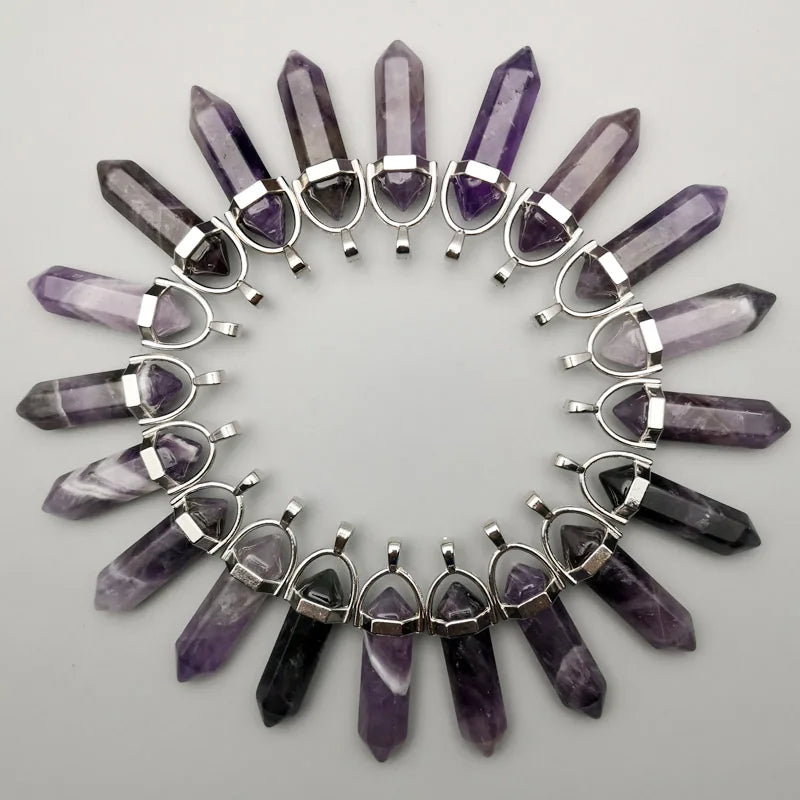 Fashion Good quality Amethyst opal rose quartz natural gem stone pendulum pendant Jewelry making charm diy gift accessories 24pc